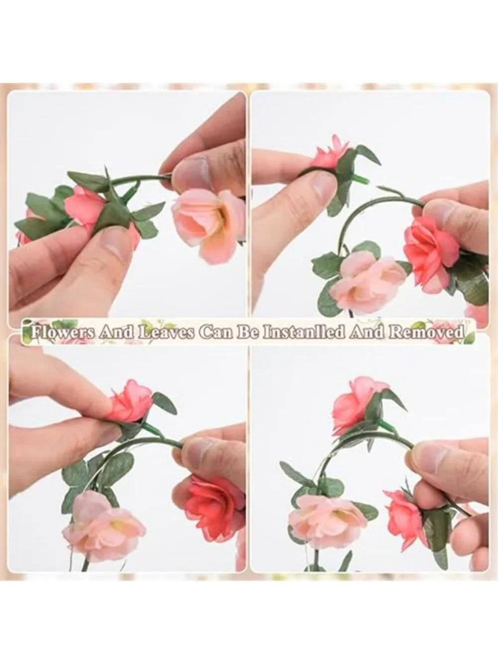 Rose Flower String Lights Pink Garland LED Battery Bedroom Wedding Party Decor